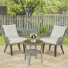 Patio 3-Piece Bistro Set Woven-Rope Conversation Set with Wood Tabletop and Cushions for Balcony, Gray Rope+Beige Fabric