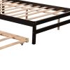 L-Shaped Full Size and Twin Size Platform Beds with Twin Size Trundle and Drawer Linked with Built-in Rectangle Table; Espresso