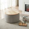 Round Storage Ottoman, 2 in 1 Function, Work as End table and Ottoman, Grey