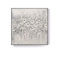 Top Selling Handmade Abstract Oil Painting Wall Art Modern Minimalist White Flowers Picture Canvas Home Decor For Living Room Bedroom No Frame (size: 120x120cm)