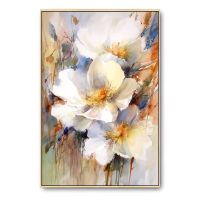 100% Hand Painted Abstract White Flower Oil Painting On Canvas Wall Art Frameless Picture Decoration For Live Room Home Decor (size: 70x140cm)
