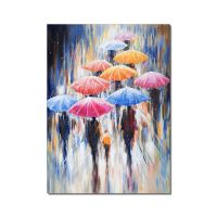 Large Umbrella Rain Hand Painted Oil Painting Lover Rain Landscape Hand Painted Acrylic Paint On Canvas Unique Gift For Home Decor (size: 60x90cm)