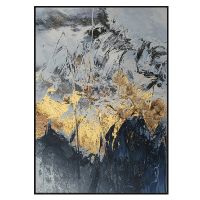 Best Art  Blue Gray Yellow Abstract Gold Foil Oil Painting Canvas Handmade Painting Home Decor Oil Painting Artwork No Frame (size: 75x150cm)