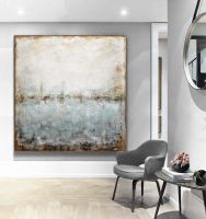 Abstract Painting Modern Artwork Abstract Wall Art Blue Green Acrylic Painting on Canvas Interior Design Decor No Frame (size: 100x100cm)