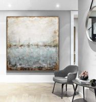 Abstract Painting Modern Artwork Abstract Wall Art Blue Green Acrylic Painting on Canvas Interior Design Decor No Frame (size: 90x90cm)