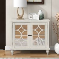 Free Standing Wood Sideboard Storage Cabinet with Doors and Adjustable Shelf, Entryway Kitchen Dining Room, Modern Vintage Design and Easy Assembly (Color: Antique White)