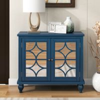 Free Standing Wood Sideboard Storage Cabinet with Doors and Adjustable Shelf, Entryway Kitchen Dining Room, Modern Vintage Design and Easy Assembly (Color: Dark Blue)