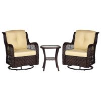 Outdoor Chairs Set 3 Pieces Set Furniture Set for Balcony Rattan Chairs and Table with Cushions - Orange XH (Color: Beige)