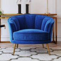 Modern Velvet Accent Barrel Chair Leisure Accent Chair Living Room Upholstered Armchair Vanity Chair for Bedroom Meeting Room, Blue (Color: Blue)