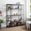 Bookcase and Bookshelf, Home Office 5 Tier Bookshelf, Open Freestanding Storage Shelf with Metal Frame