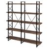 Home Office 5 Tier Bookshelf, Industrial Bookcase for Office with Metal Frame, X Design Etageres Storage Shelf