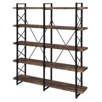 Home Office 5 Tier Bookshelf, Industrial Bookcase for Office with Metal Frame, X Design Etageres Storage Shelf (Color: Tiger)
