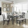 6-Piece Kitchen Dining Table Set Wooden Rectangular Dining Table, 4 Dining Chairs and Bench Family Furniture for 6 People