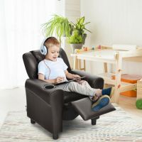 Children PU Leather Recliner Chair with Front Footrest (Color: Brown)