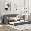 Upholstered Daybed with Trundle, Wood Slat Support,Upholstered Frame Sofa Bed , Twin