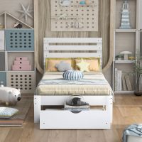 Twin Size Platform Bed with Drawer (Color: White)