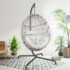 Patio Wicker Swing Egg Chair Basket Rattan Teardrop Hanging Lounge Chair with Stand and Cushions