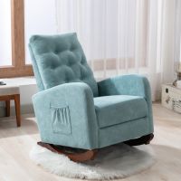 Baby Room High Back Rocking Chair Nursery Chair , Comfortable Rocker Fabric Padded Seat ,Modern High Back Armchair (Color: Mint Green)