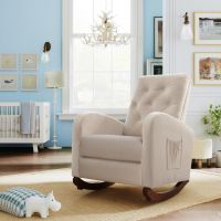 Baby Room High Back Rocking Chair Nursery Chair , Comfortable Rocker Fabric Padded Seat ,Modern High Back Armchair (Color: Beige)