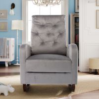 Baby Room High Back Rocking Chair Nursery Chair , Comfortable Rocker Fabric Padded Seat ,Modern High Back Armchair (Color: Grey)