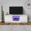 TV Cabinet Wholesale, White TV Stand with Lights, Modern LED TV Cabinet with Storage Drawers, Living Room Entertainment Center Media Console Table RT