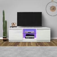 TV Cabinet Wholesale, White TV Stand with Lights, Modern LED TV Cabinet with Storage Drawers, Living Room Entertainment Center Media Console Table RT (Color: White)