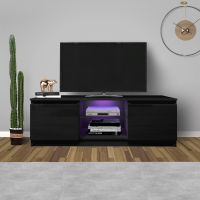 TV Cabinet Wholesale, White TV Stand with Lights, Modern LED TV Cabinet with Storage Drawers, Living Room Entertainment Center Media Console Table RT (Color: Black)