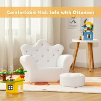 Children Upholstered Princess Sofa with Ottoman and Diamond Decoration for Boys and Girls (Color: White)