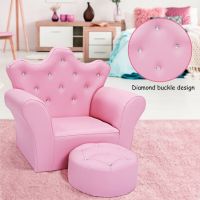 Children Upholstered Princess Sofa with Ottoman and Diamond Decoration for Boys and Girls (Color: Pink)