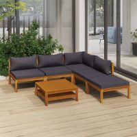 6 Piece Patio Lounge Set with Cushion Solid Acacia Wood (Color: Grey)