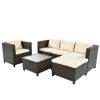 Outdoor, Patio Furniture Sets, 5 Piece Conversation Set Wicker Rattan Sectional Sofa with Seat Cushions