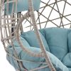 Patio Wicker Swing Egg Chair Basket Rattan Teardrop Hanging Lounge Chair with Stand and Cushions