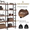 Home Office 5 Tier Bookshelf, Industrial Bookcase for Office with Metal Frame, X Design Etageres Storage Shelf