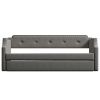 Upholstered Daybed with Trundle, Wood Slat Support,Upholstered Frame Sofa Bed , Twin