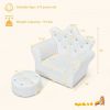 Children Upholstered Princess Sofa with Ottoman and Diamond Decoration for Boys and Girls