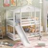 Twin over Twin House Bunk Bed with Convertible Slide and Ladder,Converts into 2 Separate Platform Beds