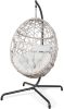 Patio Wicker Swing Egg Chair Basket Rattan Teardrop Hanging Lounge Chair with Stand and Cushions