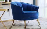 Modern Velvet Accent Barrel Chair Leisure Accent Chair Living Room Upholstered Armchair Vanity Chair for Bedroom Meeting Room, Blue