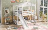 Twin over Twin House Bunk Bed with Convertible Slide and Ladder,Converts into 2 Separate Platform Beds