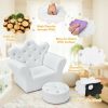 Children Upholstered Princess Sofa with Ottoman and Diamond Decoration for Boys and Girls