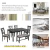 6-Piece Kitchen Dining Table Set Wooden Rectangular Dining Table, 4 Dining Chairs and Bench Family Furniture for 6 People