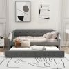 Upholstered Daybed with Trundle, Wood Slat Support,Upholstered Frame Sofa Bed , Twin